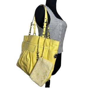 COACH Yellow Patent Leather Shoulder Bag Handbag and Matching Wallet